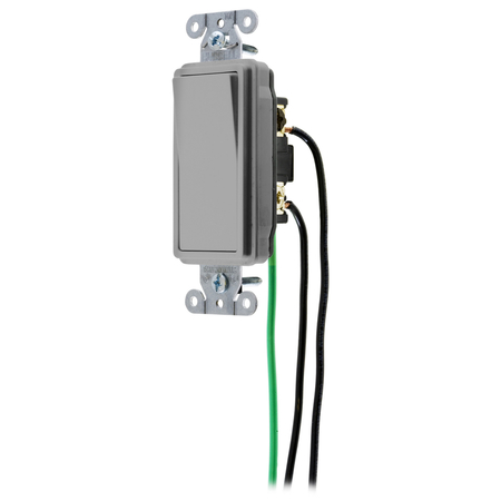 HUBBELL WIRING DEVICE-KELLEMS Spec Grade, Decorator Switches, General Purpose AC, Three Way, 20A 120/277V AC, Back and Side Wired, Pre-Wired with 8" #12 THHN DSL320GY